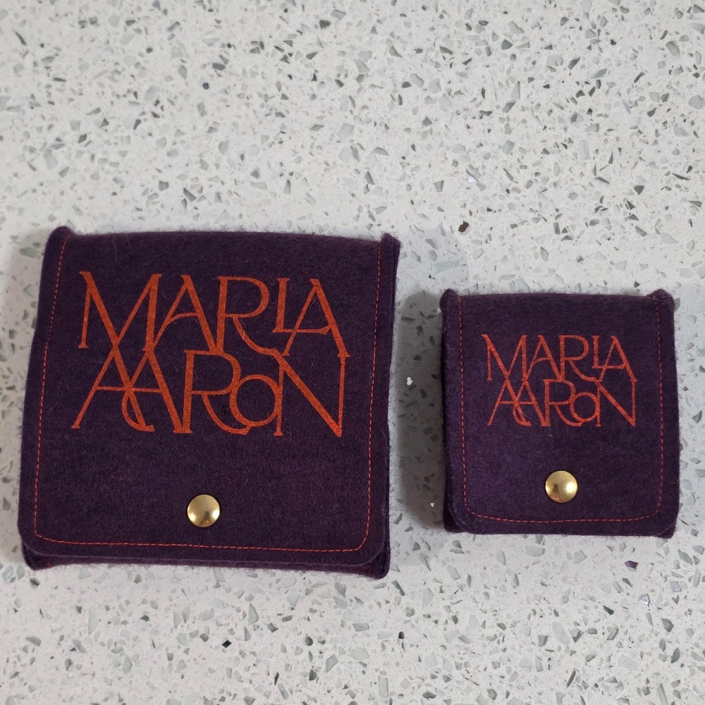 Marla Aaron Fine Jewelry set of 2 Pouches Purple Felt Orange Logo Snap Cases